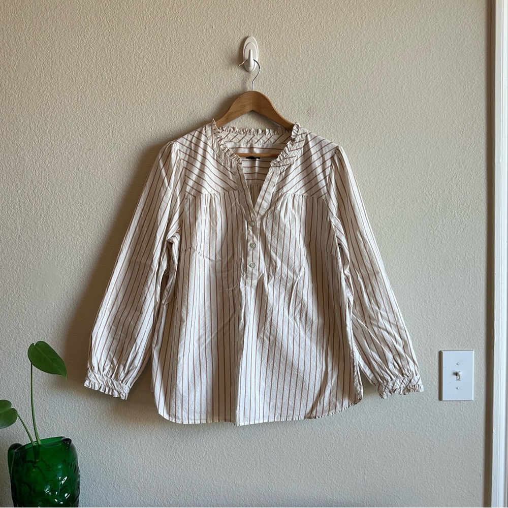 Talbots Striped Popover Cotton Blouse